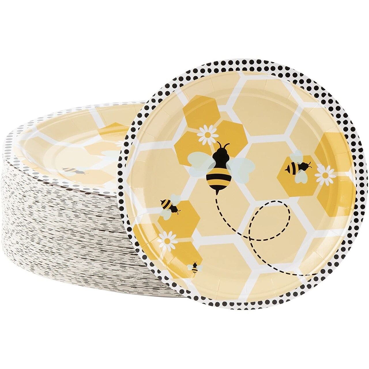 80 Pack Bumble Bee Paper Plates for Gender Reveal, Baby Shower Party Supplies, 9 In